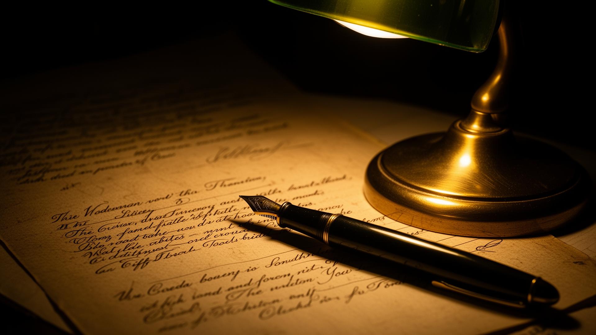 Legal documents with brass lamp