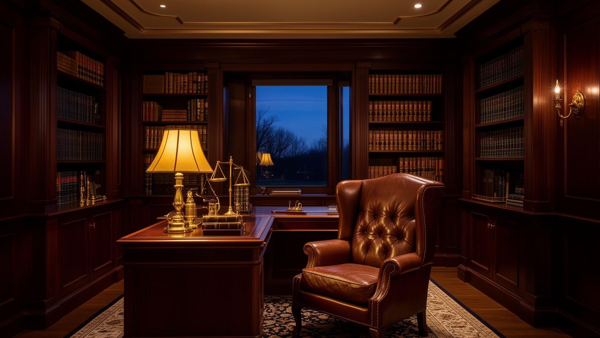 Law office interior at dusk